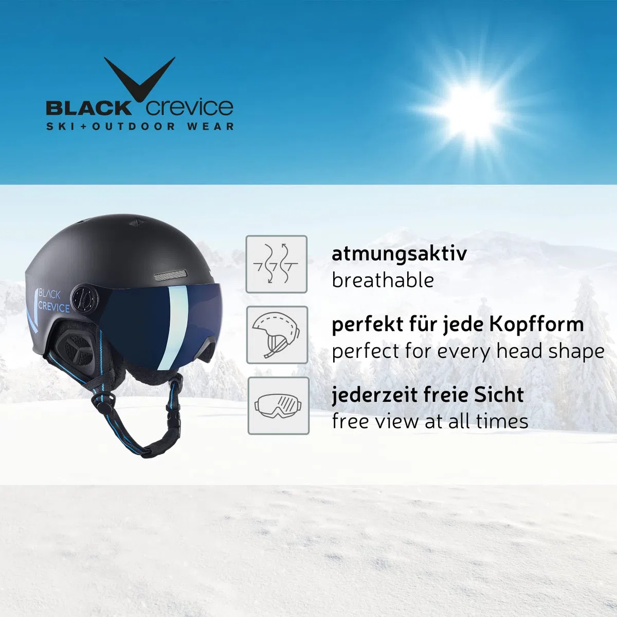 BLACK CREVICE Casco da sci Sölden I Casco da sci con visiera stile pilota in diversi colori I Casco da sci Uomo & Donna I Casco da snowboard unisex I Casco da sci traspirante I Regolabile