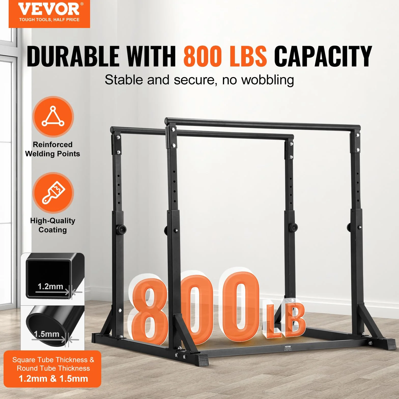 VEVOR Barre per Allenamento Fisico Stazione Altezza Regolabile, capacità di 800 Libre, Stazione per Allenamento Fitness, Stabilizzatore, Parallele per Push Up, Barre Parallele