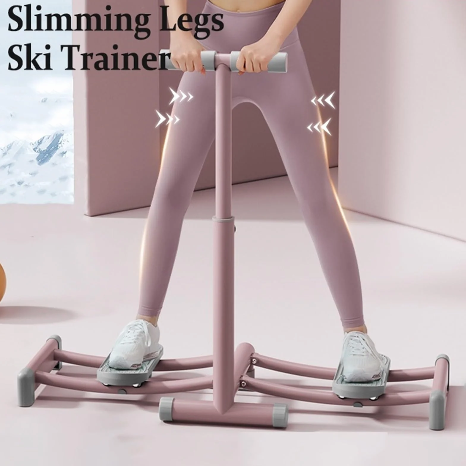 Ski Machine, Simulatore Di Sci, Attrezzatura for Esercizi Con Macchina Da Sci Ad Altezza Regolabile for Allenamento Dei Muscoli Del Pavimento Pelvico Delle Gambe, for La Casa(Rosa,Without hand