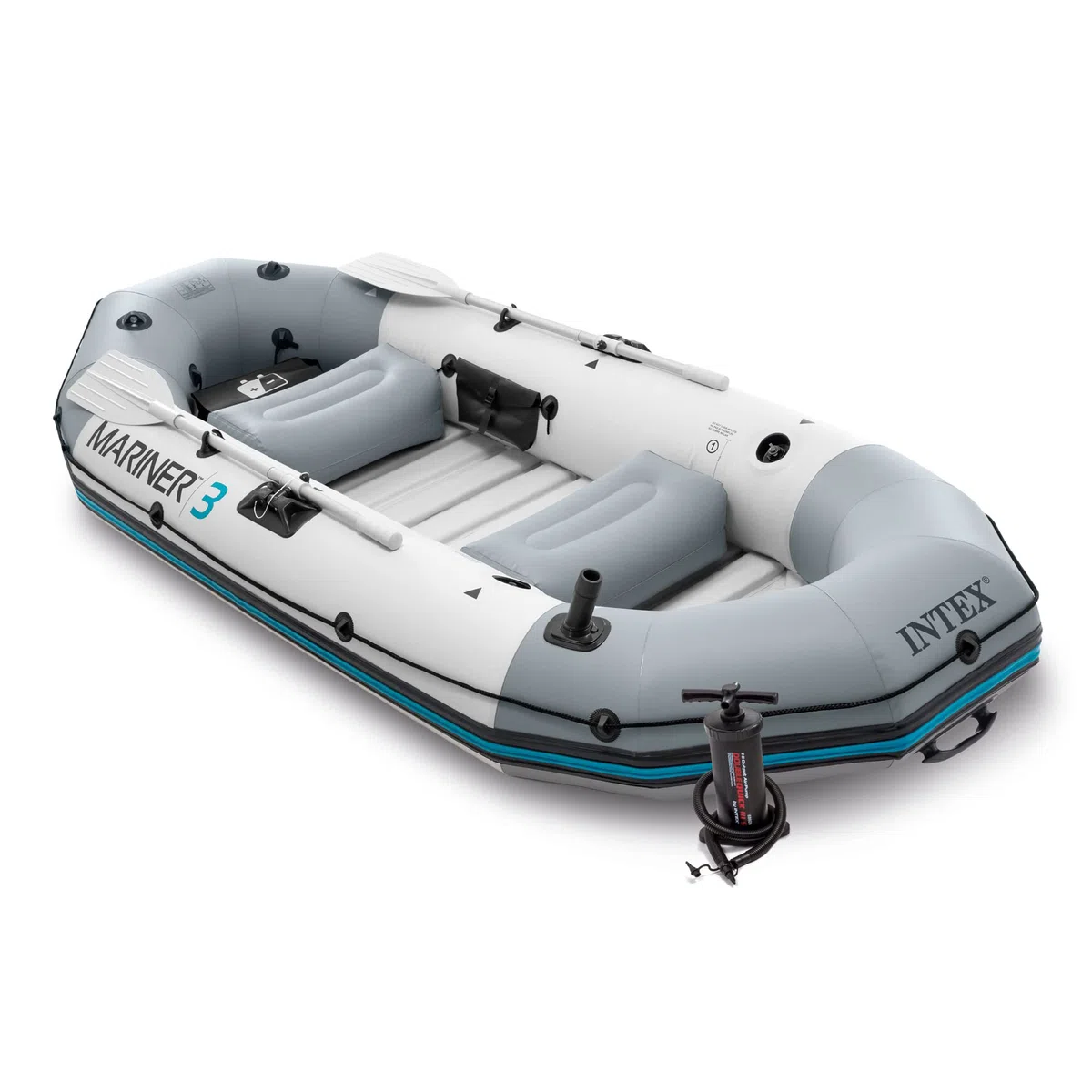 INTEX Serie di barche gonfiabili Mariner: include remi da barca deluxe e pompa ad alto rendimento - PVC super resistente - chiglia resistente all'usura - porta canna da pesca rimovibile - maniglia
