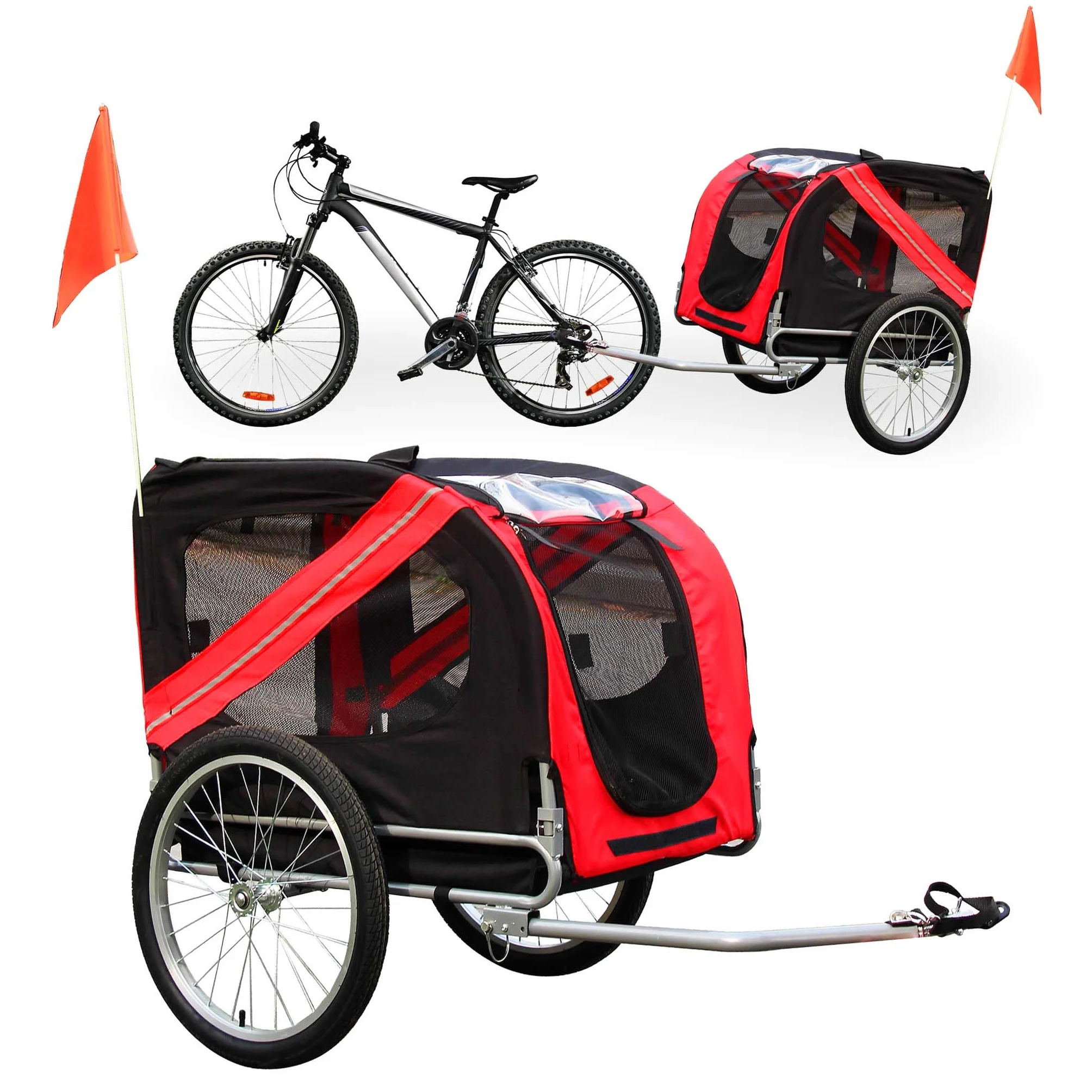 Wiltec Rimorchio per cani bici, con gancio girevole di sicurezza, zanzariera e copertura antipioggia