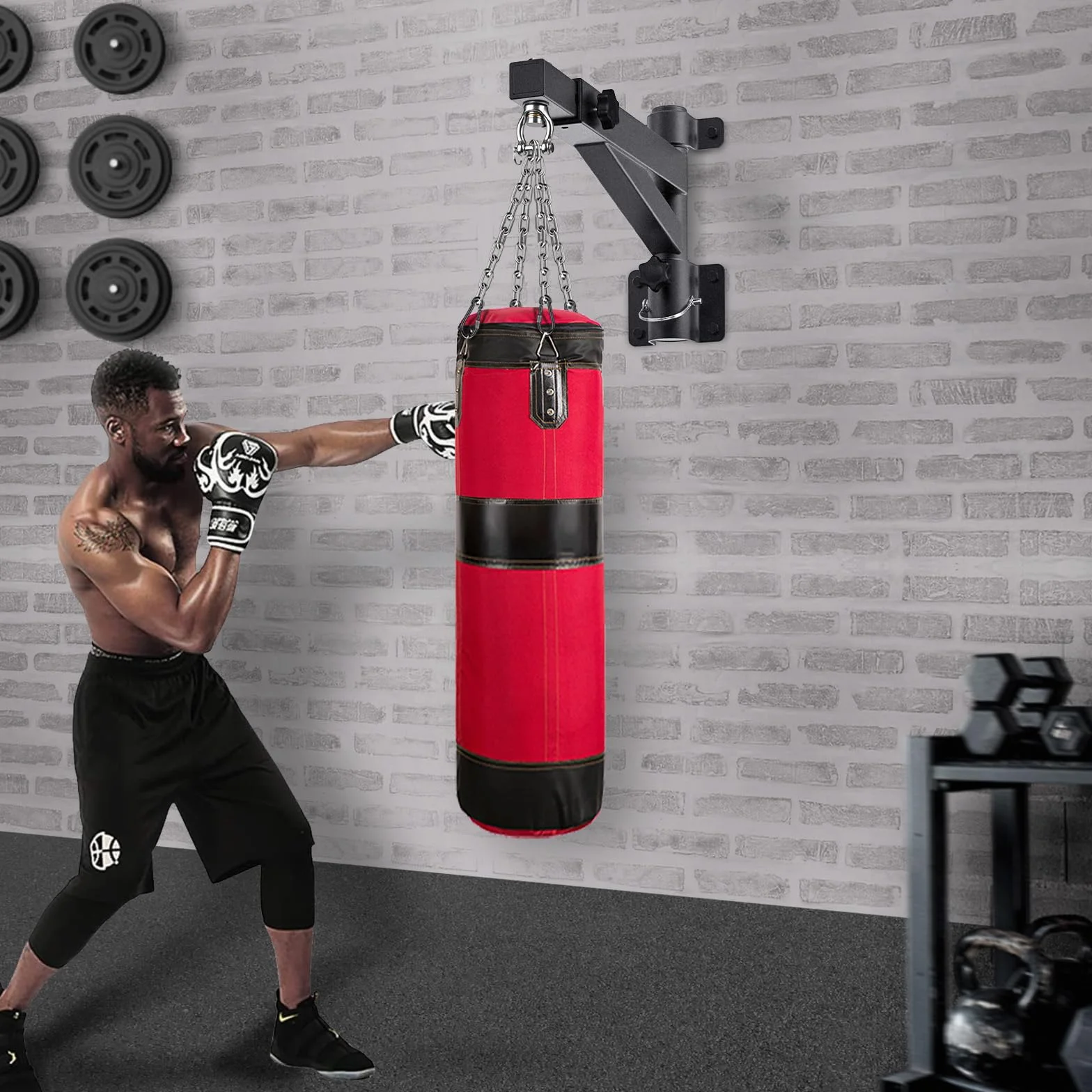 Kipika Staffa da parete per sacco da boxe pesante, rotabile, telaio ultra resistente per sacco da boxe per palestra domestica, lunghezza regolabile per sacco da kickboxing, sacco da muay thai, sacco