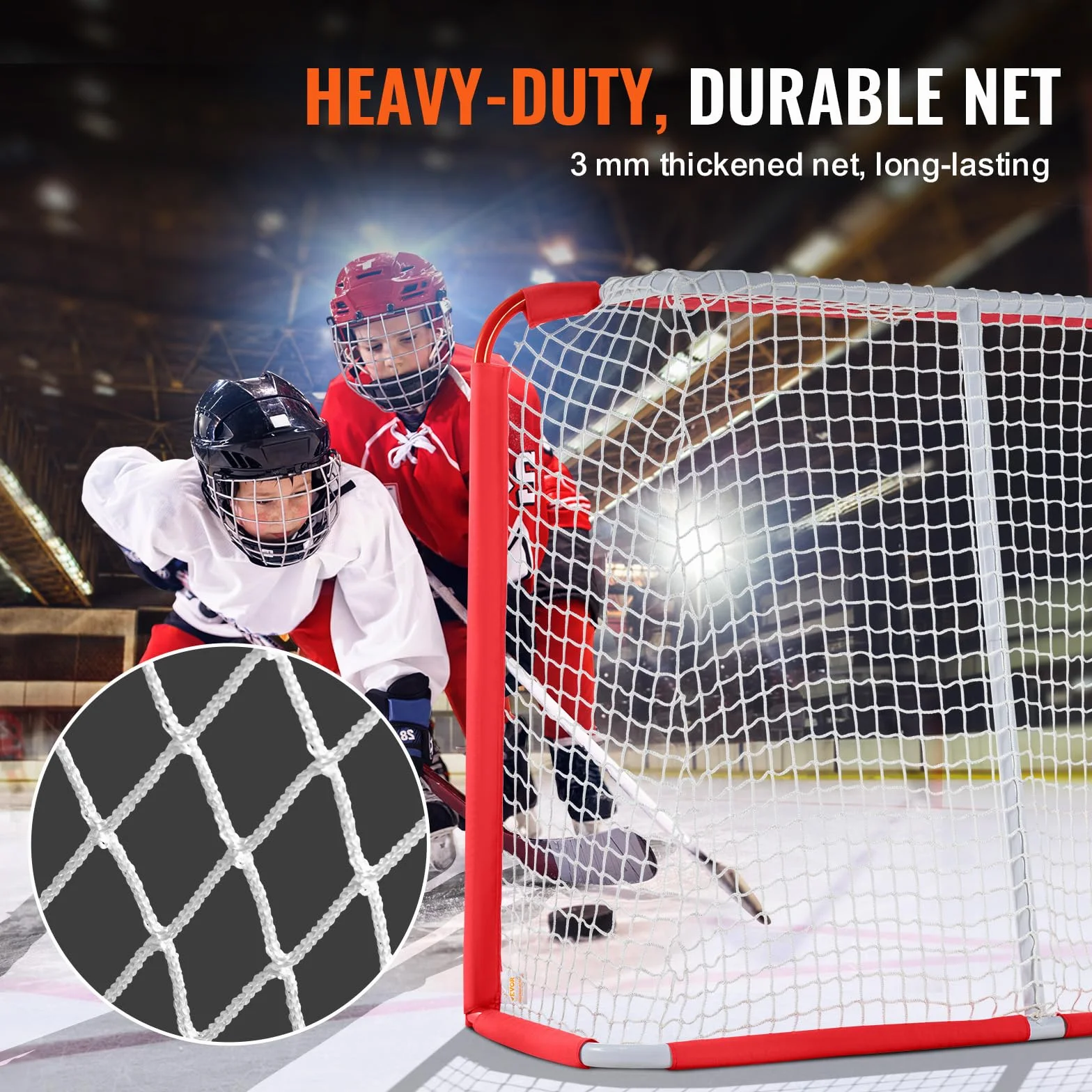 VEVOR Rete di Hockey per Strada, Porta da Hockey in Acciaio Interni Esterni, per Ragazzi Street, Roller per Bambini Allenamento, Set di Porte da per Hockey Junior, 137x112 cm, Bianco e Rosso