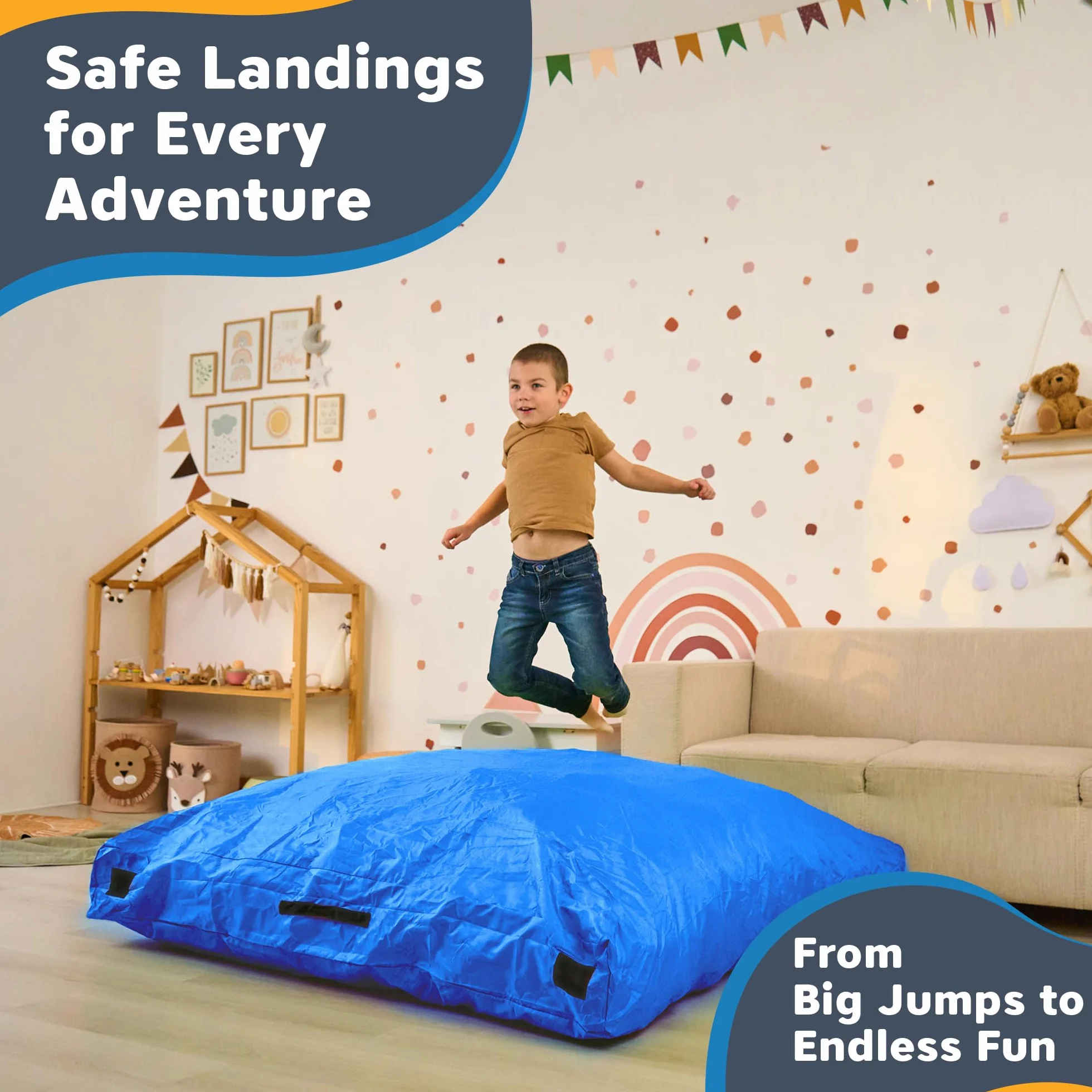 SaferBounce Sensory Crash Pad per Bambini | Grande 152 x 152 cm O 122 x 91 cm | Materasso Crash Autismo per Bambini | per Saltare & Giocare | Arrampicata & Ginnastica | Grande, Arancione