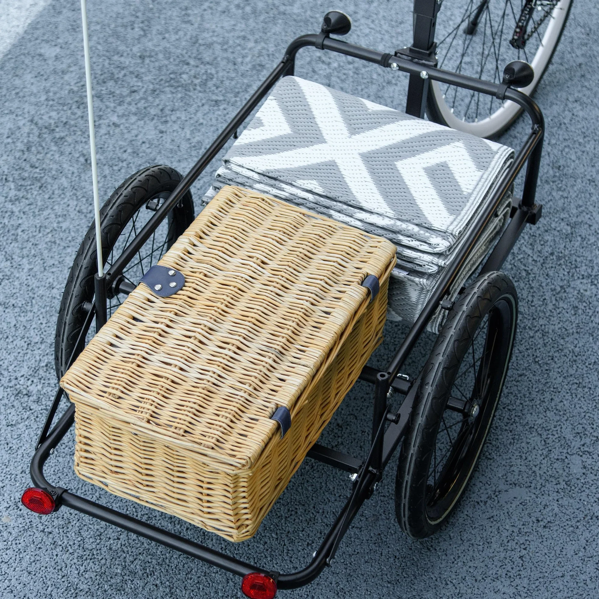 HOMCOM Rimorchio per bicicletta con cassetto portaoggetti estraibile pieghevole da 65 l, pneumatici e riflettori di sicurezza, carico massimo 40 kg, grigio