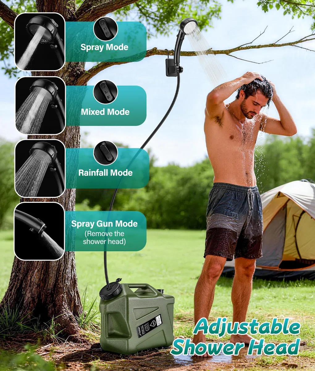 WADEO Doccia Portatile da Campeggio Aggiornata, [Pompa con Maniglia] [Serbatoio Acqua Stabile da 20L], Kit Doccia da Esterno Ricaricabile per Escursionismo, Festival, Cane, Camper