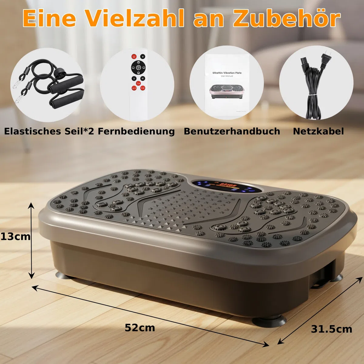 TLGREEN Piastra Vibrante, Design Compatto, 99 Livelli, 5 Programmi di Allenamento, con Bande di Resistenza, Touch Screen e Telecomando, Fitness Pedana Vibrazioni, Tavola Vibrante per Casa