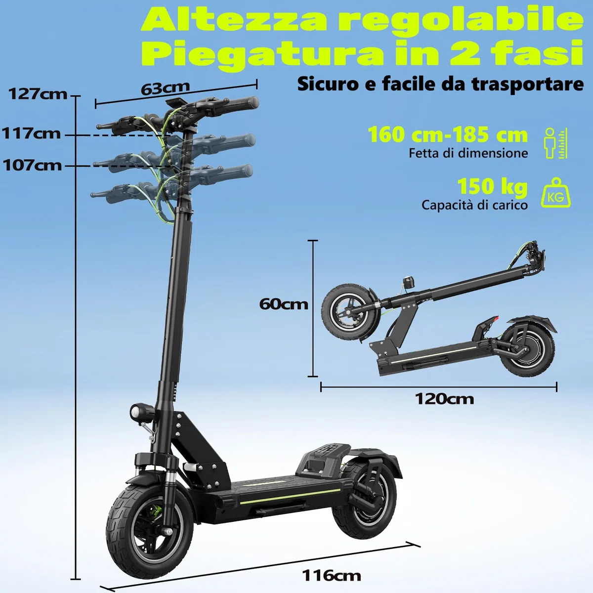 Monopattino Elettrico Adulto, 500W,Autonomia 55-90KM, 13AH/18.2AH Massimo 150 kg, Doppio Ammortizzatore e Freni Disco Anteriori Posteriori,Pneumatici 10 Pollici,E-Scooter Pieghevole