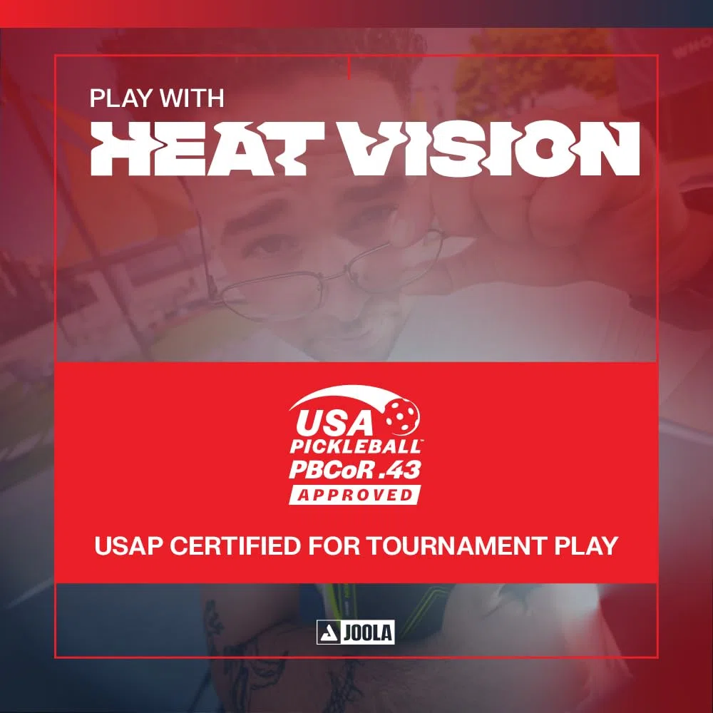 JOOLA Heat Vision - Pagaia per pickleball, 16 mm, superficie ruvida in fibra di carbonio per rotazione, pellicola SK per vibrazioni ridotte, approvata USAP, chip NFC abilitato