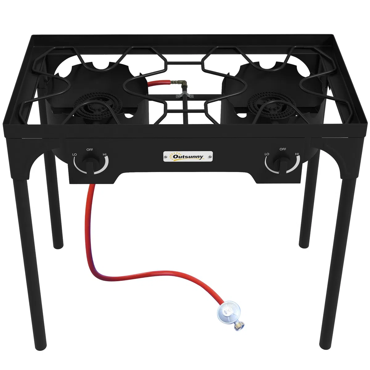Outsunny Fornello a Gas con 2 Bruciatori 9.2 KW, Fornello da Campeggio in Metallo con Gambe Rimovibili, Nero