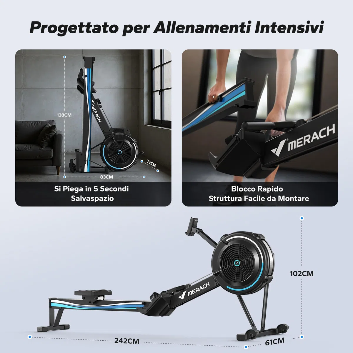 MERACH Vogatore per Casa, Vogatore ad Aria Professionale con App Esclusive, Unità di Canottaggio Interna, Sedili Comodi Ergonomici, 10 Resistenza Regolabile