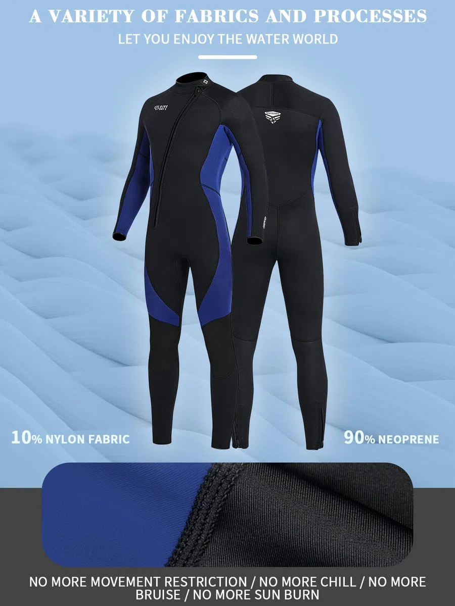 Muta in neoprene da 3 mm, per immersioni subacquee a tutto il corpo, cerniera frontale, a maniche lunghe, elasticizzata, per nuoto, snorkeling, immersioni, surf, sport acquatici