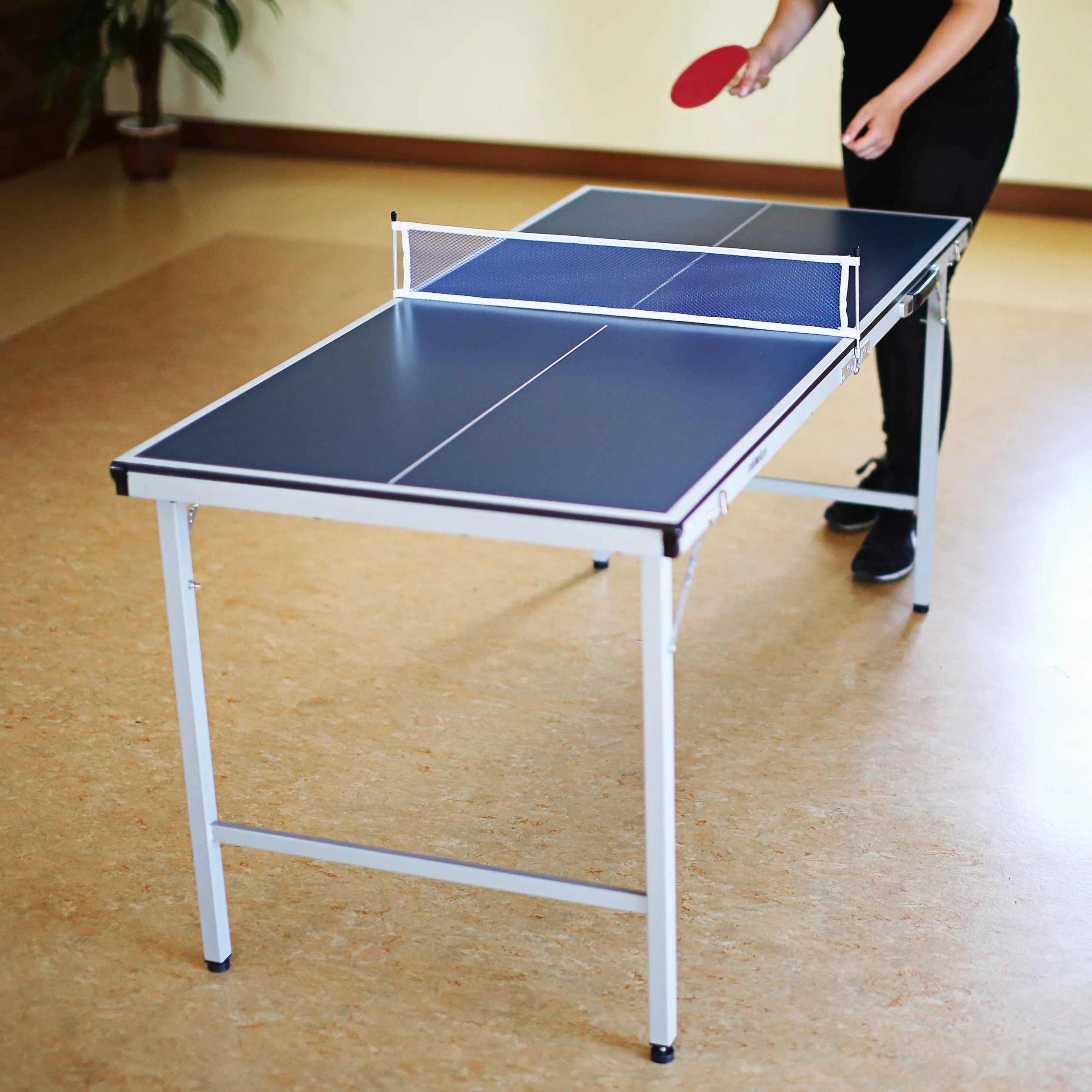 Relaxdays Tavolo Ping Pong, HLP 71 x 150 x 67 cm, Trasportabile, Rete, Palline, Racchette, Interni, MDF e Metallo, Blu