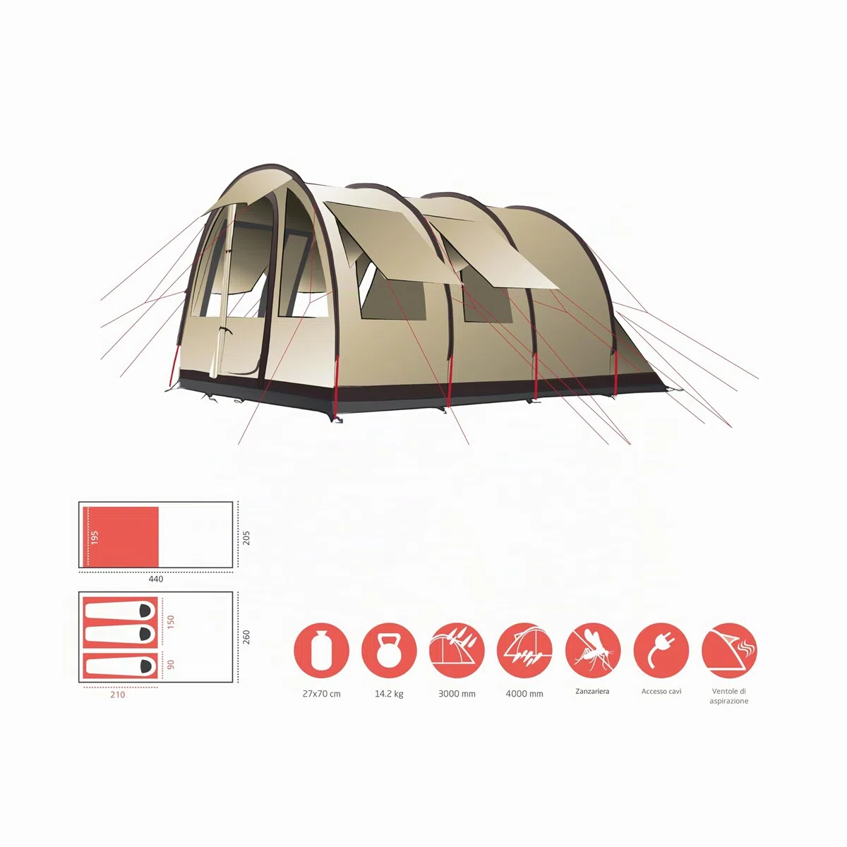 GRAND CANYON Helena – Tenda familiare (tenda da 3-6 persone), colori differenti