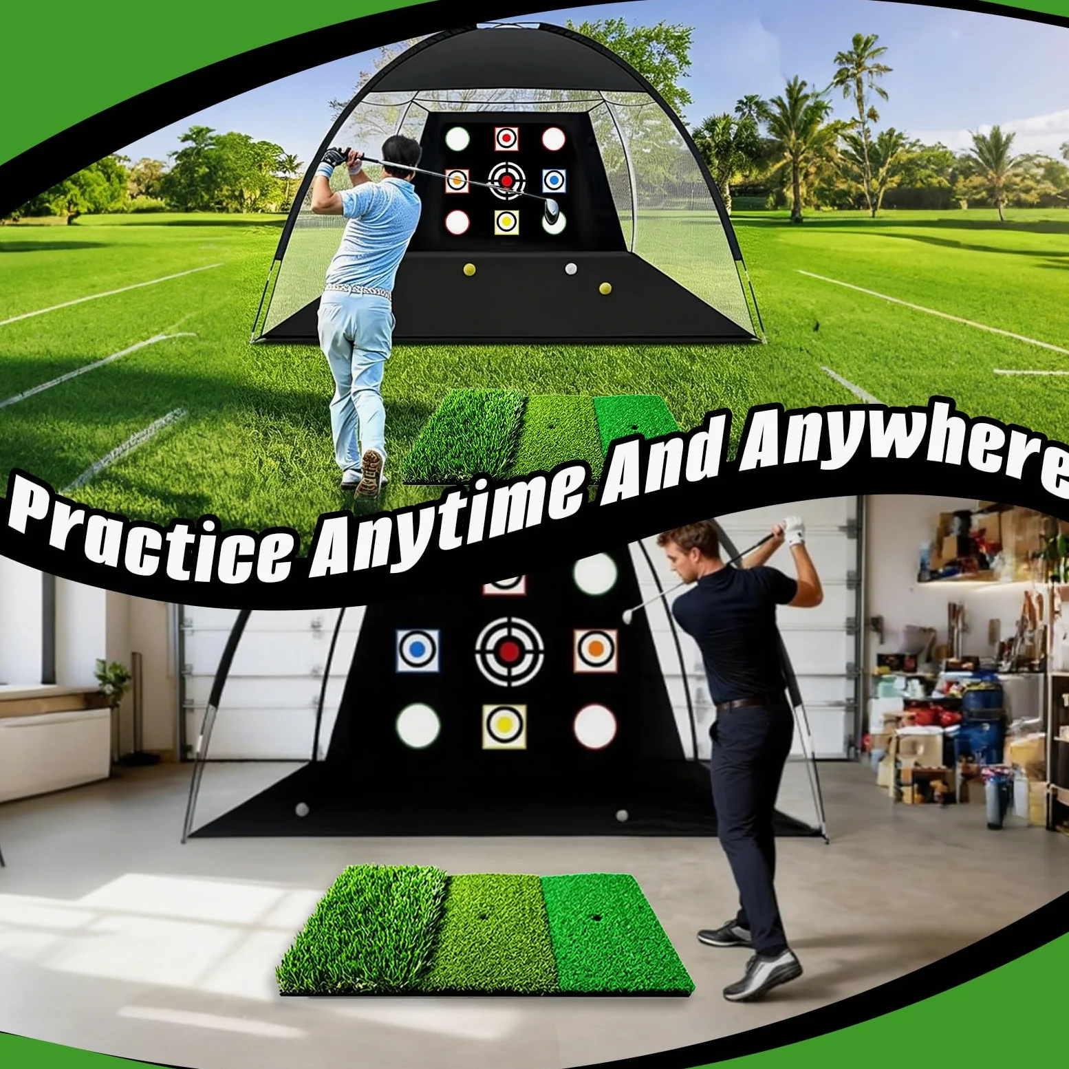 Rete Pratica da Golf 3 x 2,1m, Rete Pratica di Oscillazione per Esterni con Tappetino per Colpire, Reti di Aiuto per l'allenamento del Golf per l'allenamento Chipping in Giardino o Campo Pratica