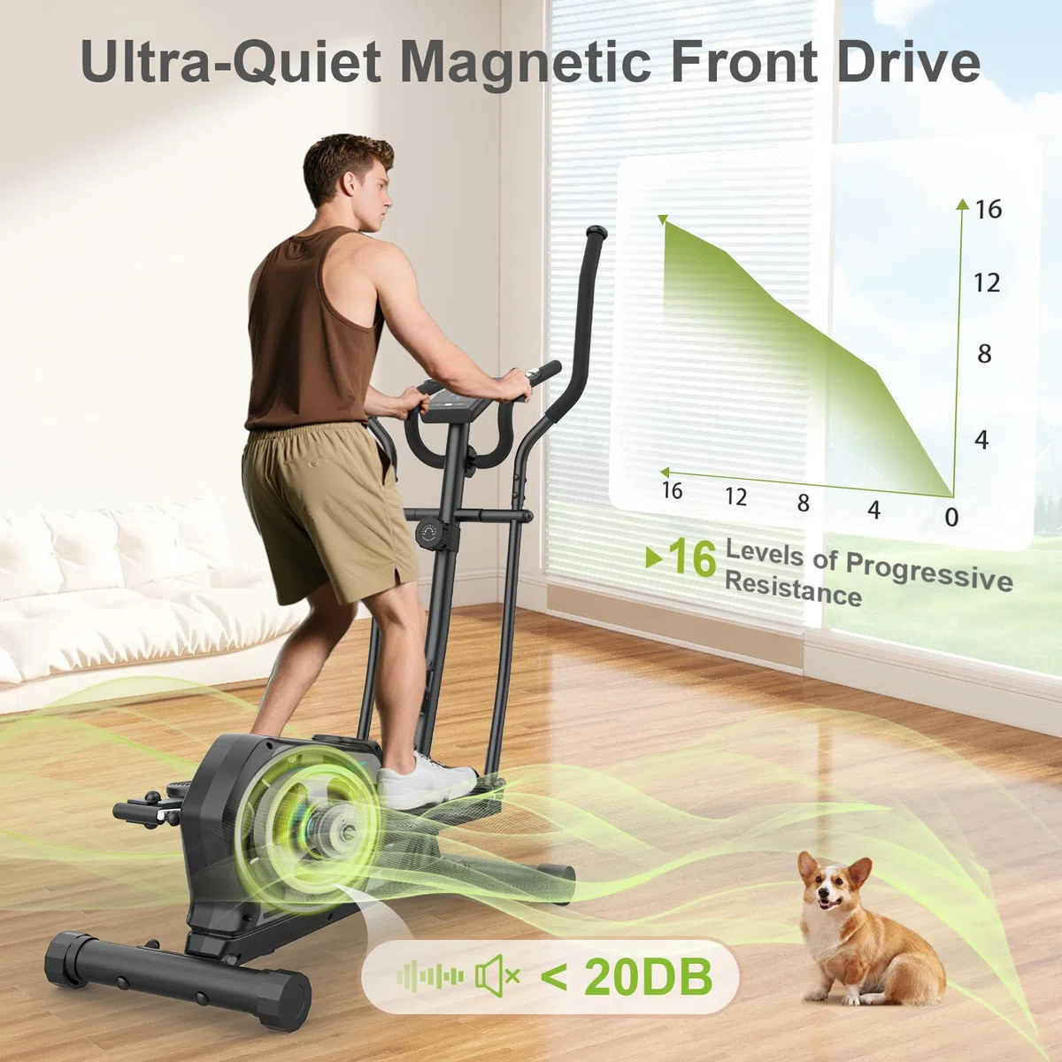 Ellittica, Macchina Ellittiche Magnetica con 16 Livelli di Resistenza,display LCD,Portaborraccia, Pedali antiscivolo, Capacità di Peso fino a 130KG,Cyclette Ellittica da Casa