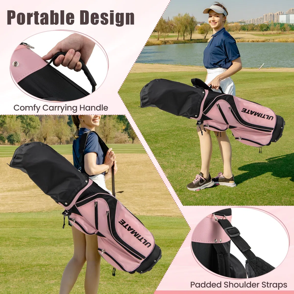 GYMAX Set di Mazze da Golf per Donna con Sacca Portatile, Kit Completo di 10 Pezzi per Donna con Driver 460 cc in Lega, Legno 3 di Fairway, Ibrido 4, Ferro 6 7 8 9 e Putter, Rosa