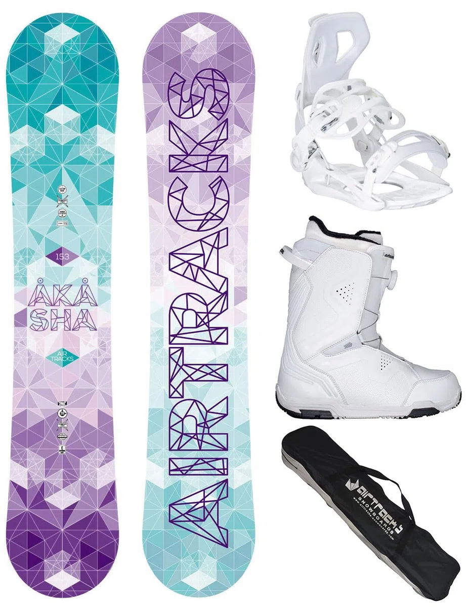 Airtracks Snowboard Set Tavola Akasha Zero Rocker Donna + Attacchi Master W + Scarponi + Sacca Nuovi 144 147 150 153 cm