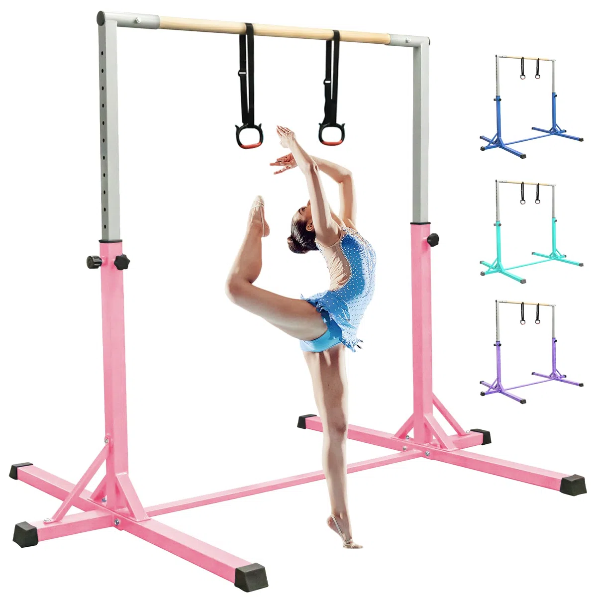 FBSPORT Trave Ginnastica Artistica per casa,Bar Orizzontale della Barra parallele Ginnastica per Bambini con Anelli ginnastici, 13 Attrezzature di Allenamento Regolabili in Altezza