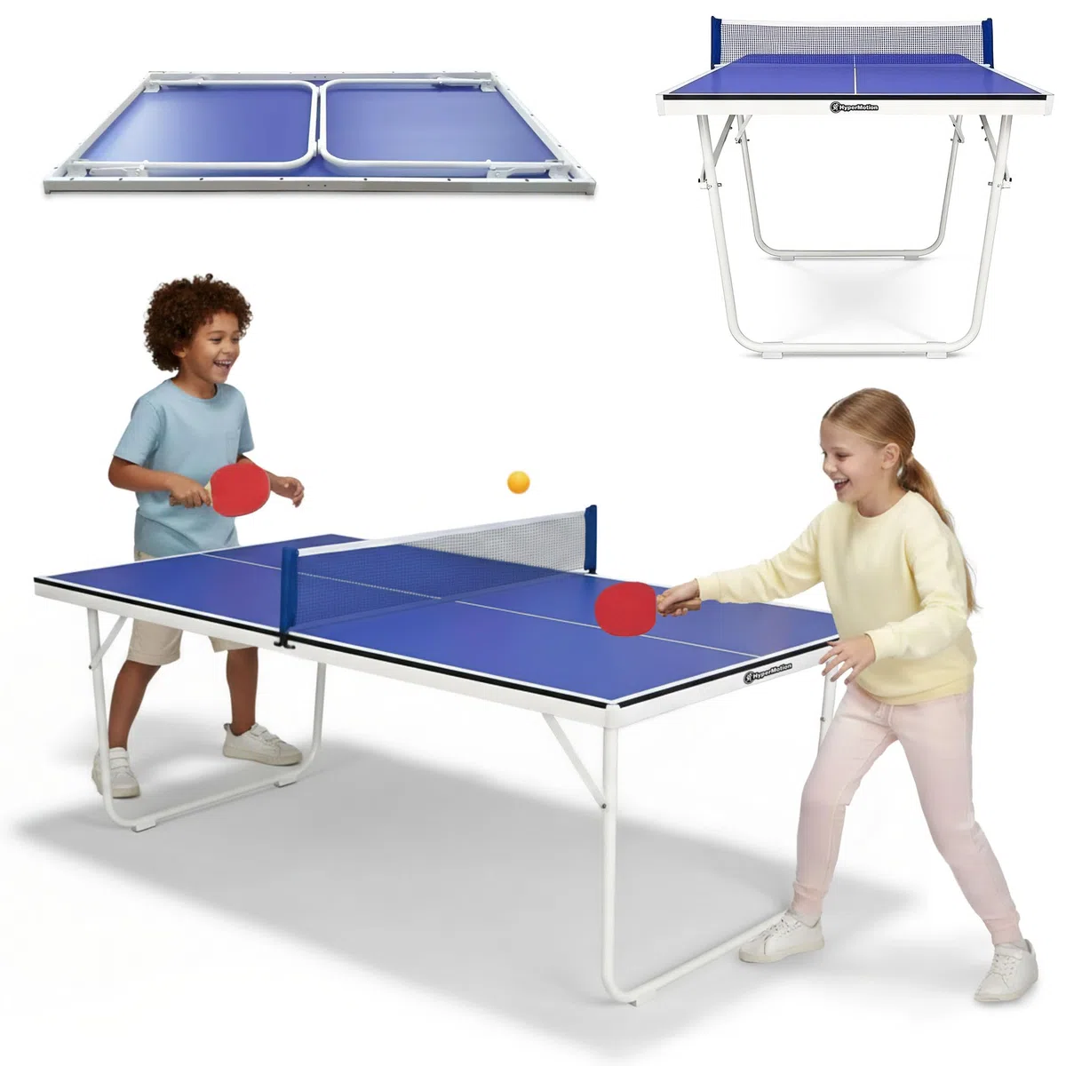 HyperMotion Tavolo da ping pong pieghevole ping pong per bambini e adulti, modello compatto per la casa con rete, racchette e palline
