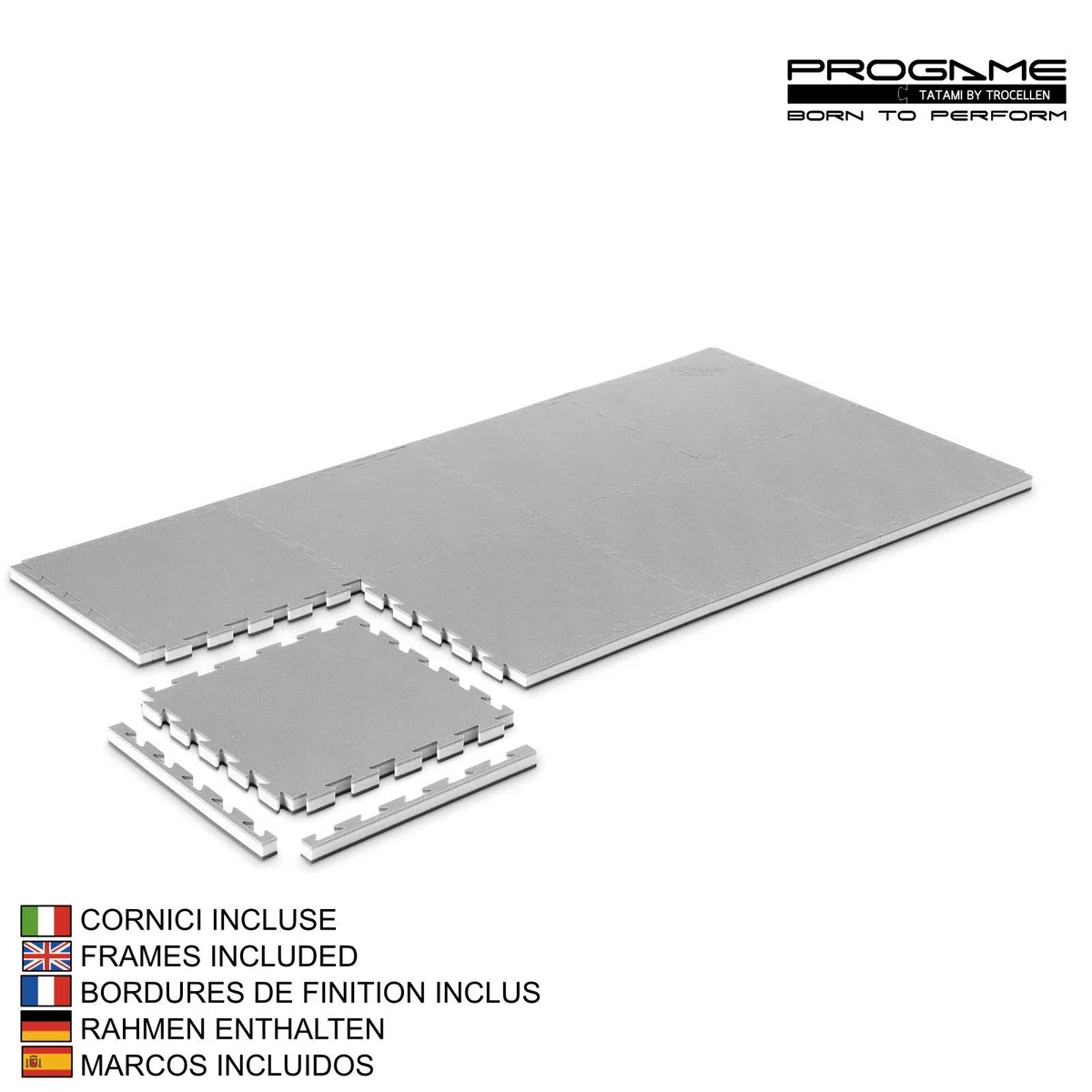 ProGame Kit 8 Pezzi Tatami Palestra 3.5 cm GYM-Home Nero/Grigio 50x50 cm Tatami Puzzle Componibile - Made in Italy