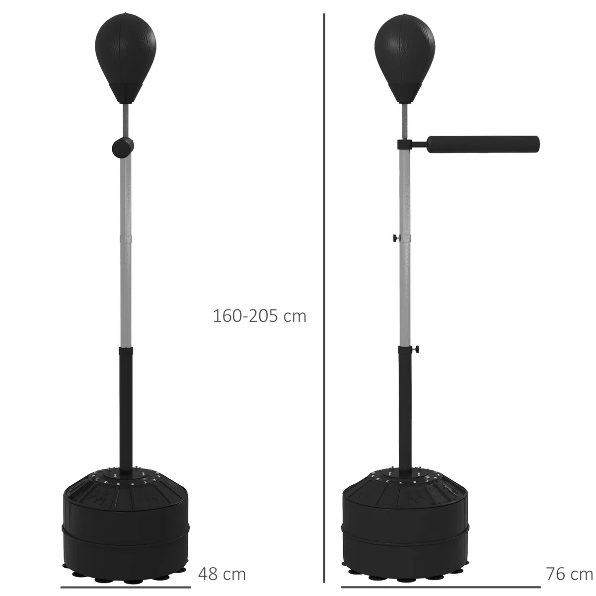 SPORTNOW Punching Ball da Terra, Palla da Boxe con Barra Girevole per Allenamento Boxe Adulti, Altezza Regolabile 1.6-2m, Nero