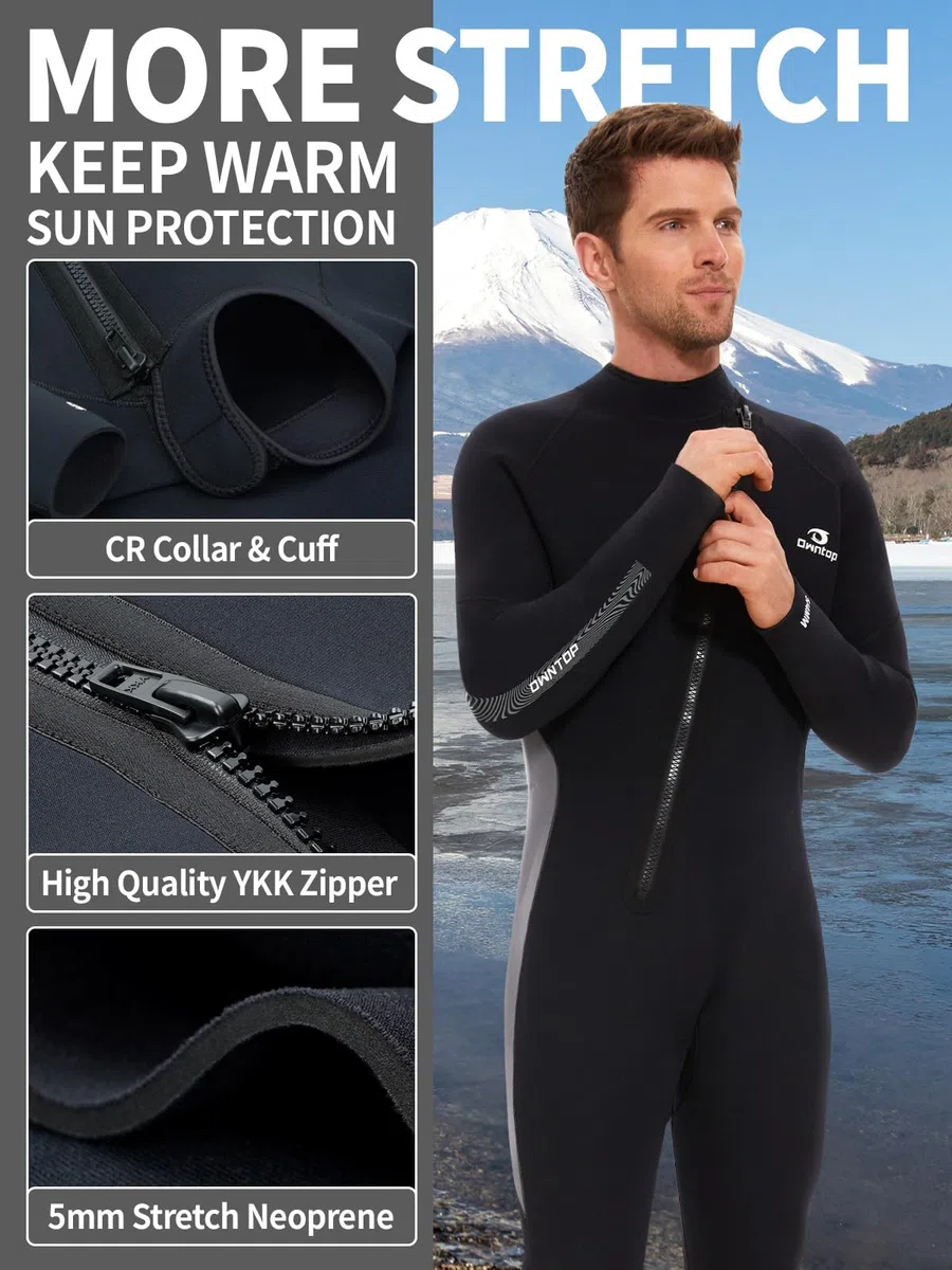 Owntop 5mm Mute per Uomo Donna - Adulti Muta da Sub in Neoprene, Mute con Cerniera Frontale a Tutta Lunghezza, Pelle da Immersione Flessibile Ultra Calda per Immersioni Surf in Acque Fredde