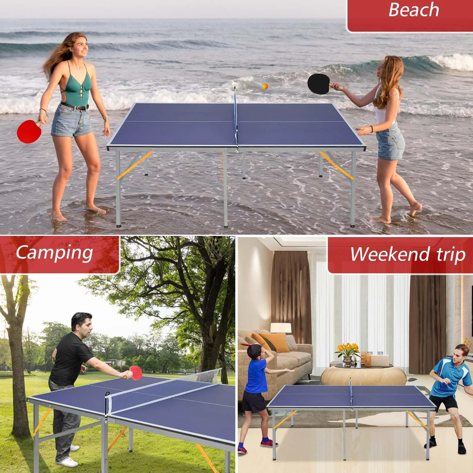 Tavolo da ping pong di medie dimensioni per interni ed esterni, pieghevole e portatile, con rete, 2 racchette da ping pong e 3 palline
