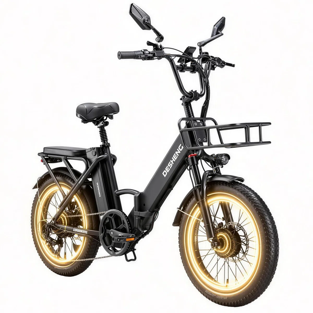 D20PRO Folding electric bicycle features dual motors with single/dual 36V 20A/42.4AhH removable batteries, 20" x 3.0" wide tires, and hydraulic brakes.