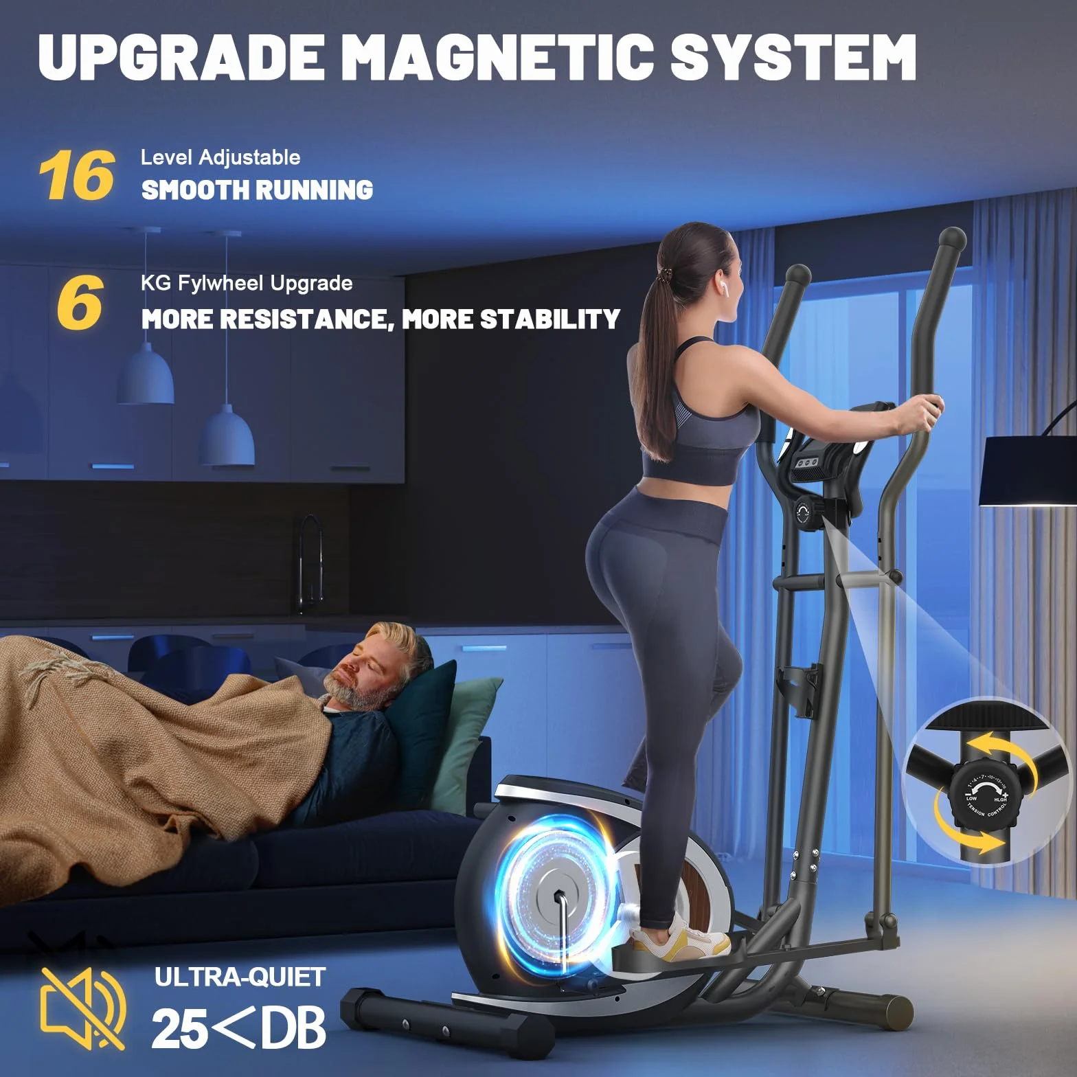 Ellittiche Da Casa, Macchina Ellittica Magnetica con APP Bluetooth Intelligente, 16 Livelli di Resistenza, Monitor LCD, Portabottiglie, Stepper Ellittico Per l'esercizio di Fitness Domestico