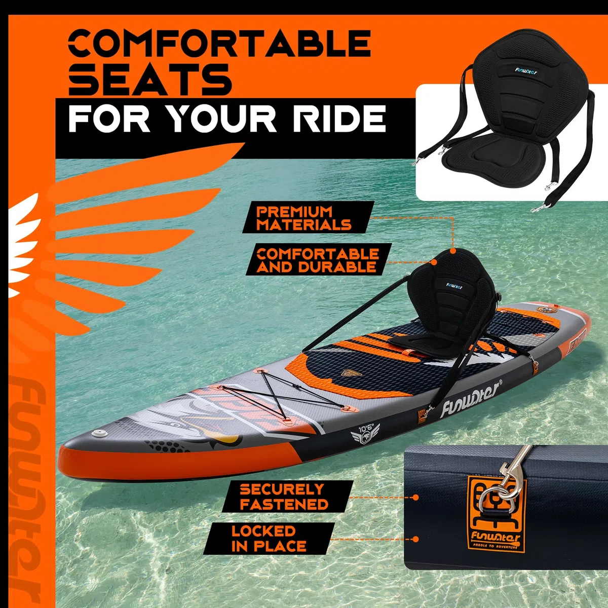 FunWater SUP Gonfiabile Stand Up Paddle Board Tavole da SUP Gonfiabili Adulti Tavola da Surf con Accessori Pompa a Mano,Pagaia,3 Pinne