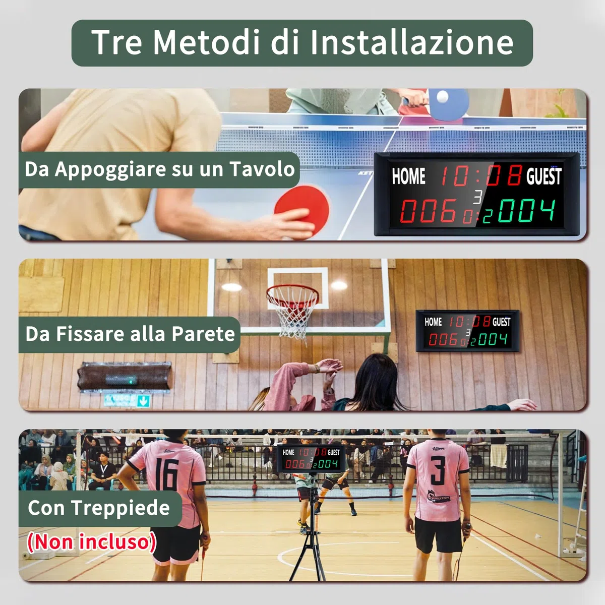 Tabellone Segnapunti Elettronico Portatile, 39,4*4*15,8cm, 13 Cifre per Basket con Orologio, Gioco Tennis con Conto Alla Rovescia/Crescente, LED Scoreboard per Pallavolo, Cornhole, Badminton