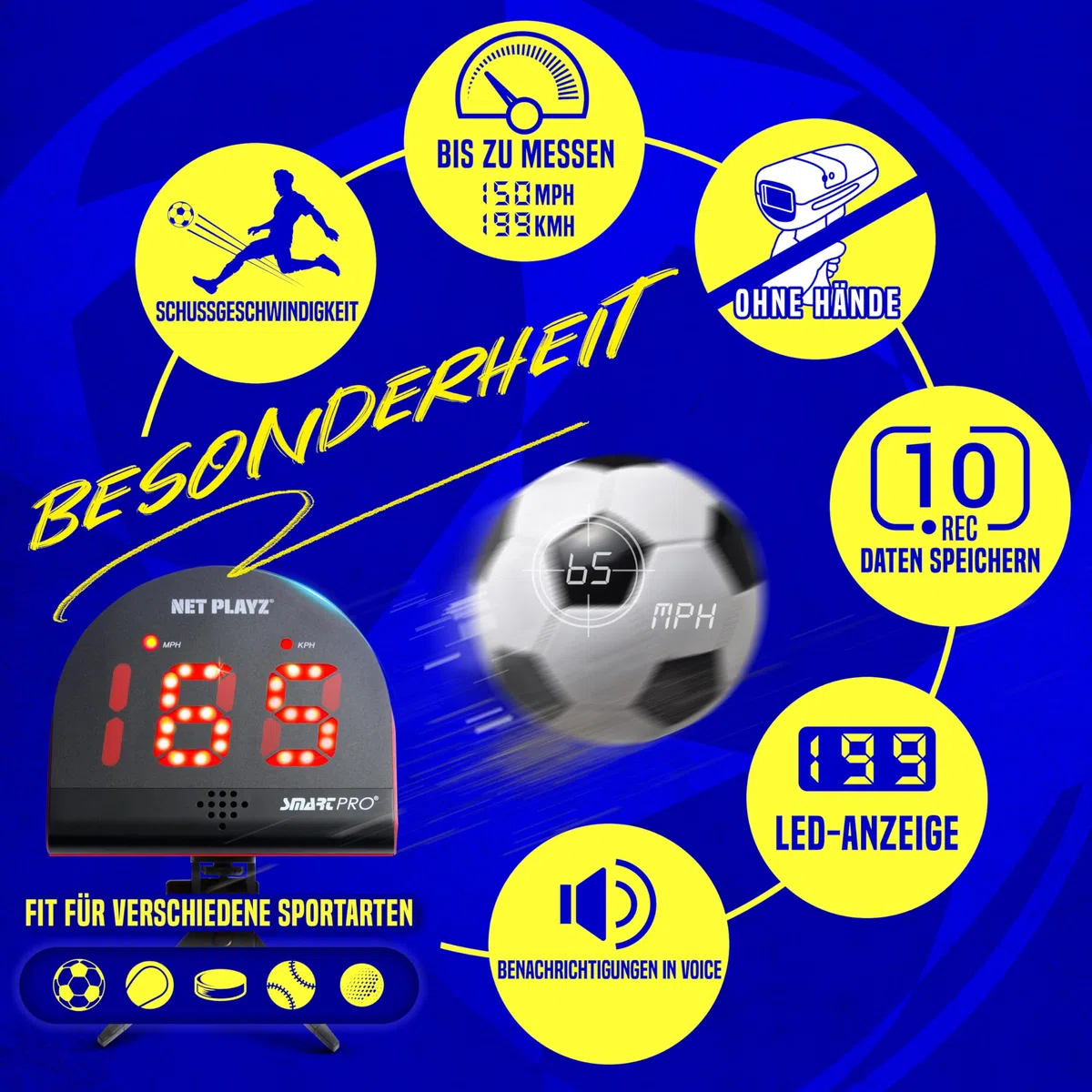 Regali di calcio radar di velocità – Misurare la velocità di tiro, il rilevamento delle prestazioni di tiro, pistole da radar sportive (a mani libere) sensori | Aiuti per la formazione, Gadget Gear &