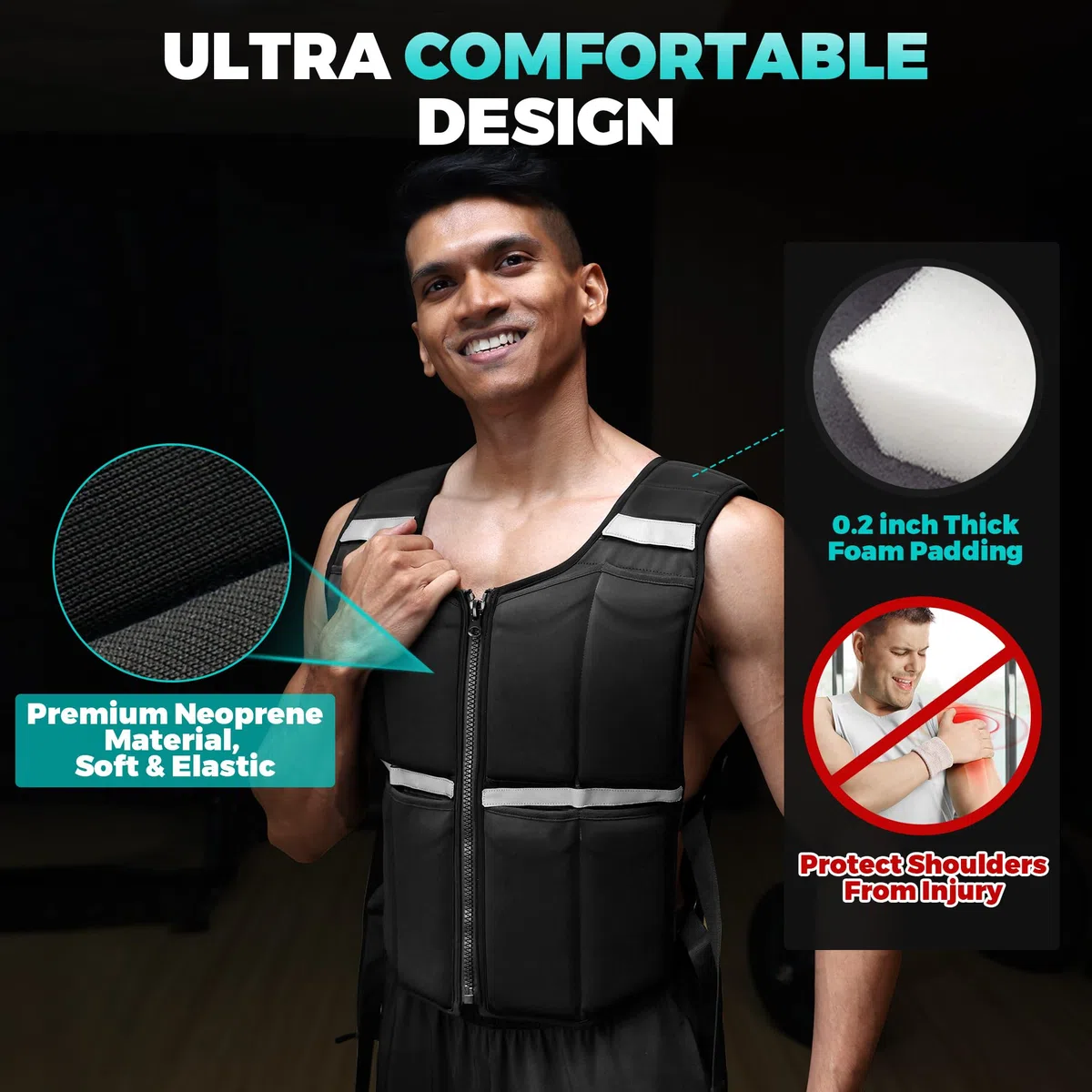 ONETWOFIT Gilet con pesi uomo regolabile da 20 kg,Gilet zavorrato per camminare con cerniera/16 pesi in silicone/Ferro, per allenamento della forza,camminata,palestra,strisce riflettenti