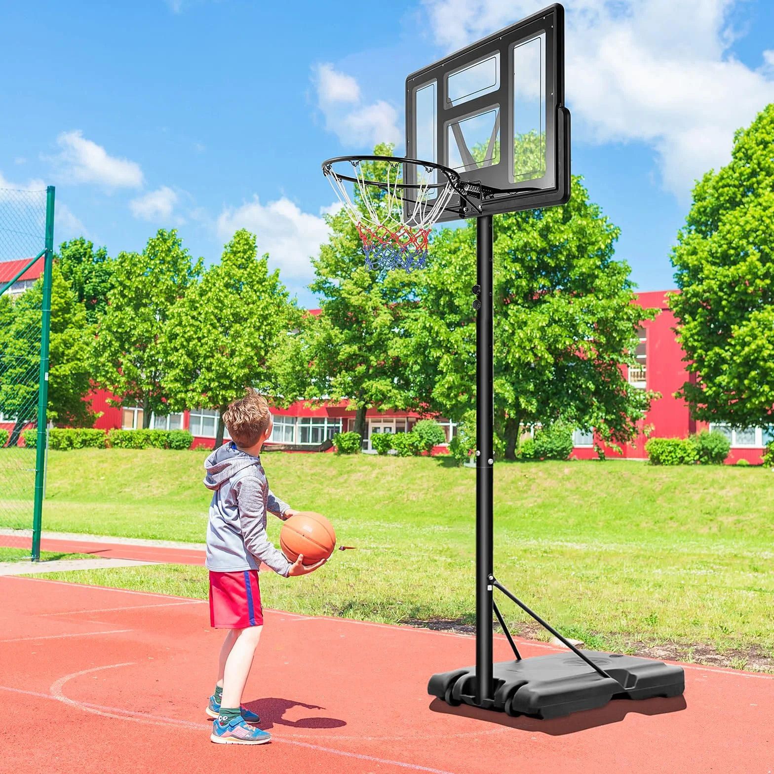 Canestro da Basket Portatile per Adulti, Canestro Basket Regolabile in Altezza 230-305 cm con Ruote Tabellone Infrangibile e Retina Durevole, Adatto a Interno Esterno