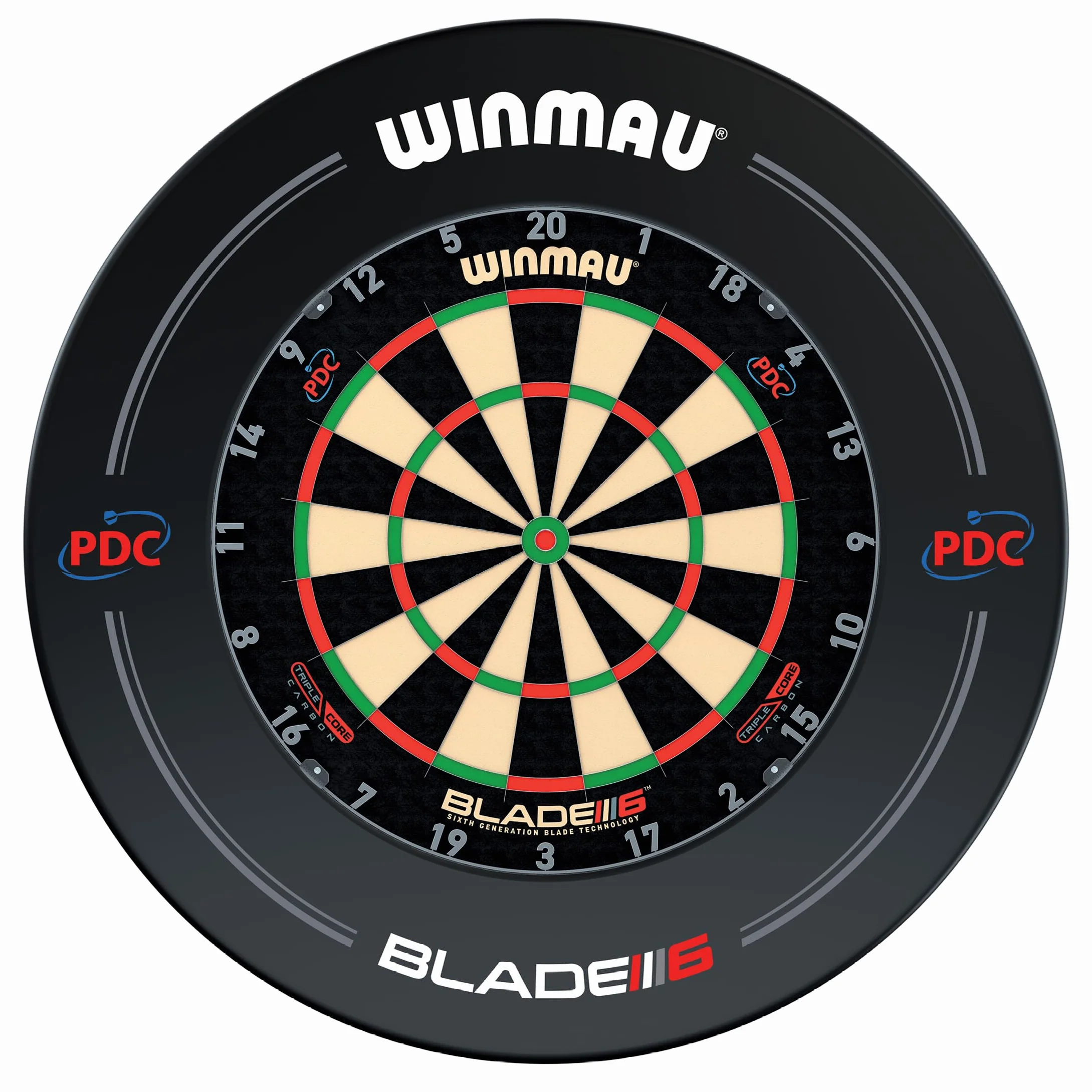 WINMAU Set di freccette Triple Core – Bersaglio professionale Winmau con bordo PDC, 2 set di freccette in acciaio, sistema Rota-Lock, bersaglio con sisal, ideale per tornei e allenamenti.