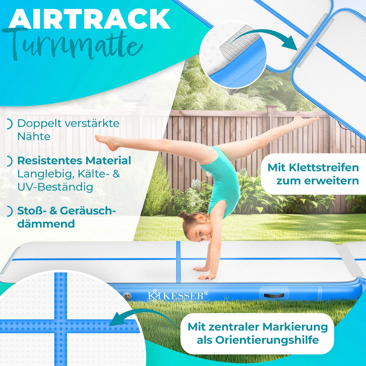 KESSER® Tappeto da palestra, con Borsa di Trasporto e Pompa ad Aria Elettrica, Yoga, Fitness, Tumbling, Ginnastica, Tappeto da allenamento, Gonfiabile