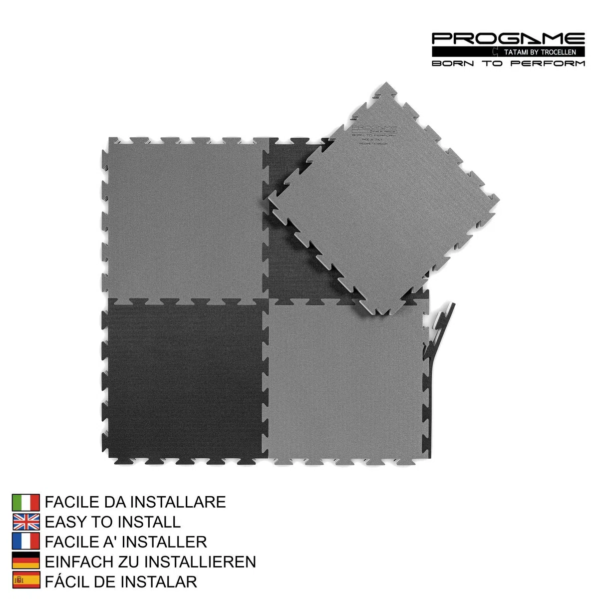 ProGame Kit 8 Pezzi Tatami Palestra 3.5 cm GYM-Home Nero/Grigio 50x50 cm Tatami Puzzle Componibile - Made in Italy