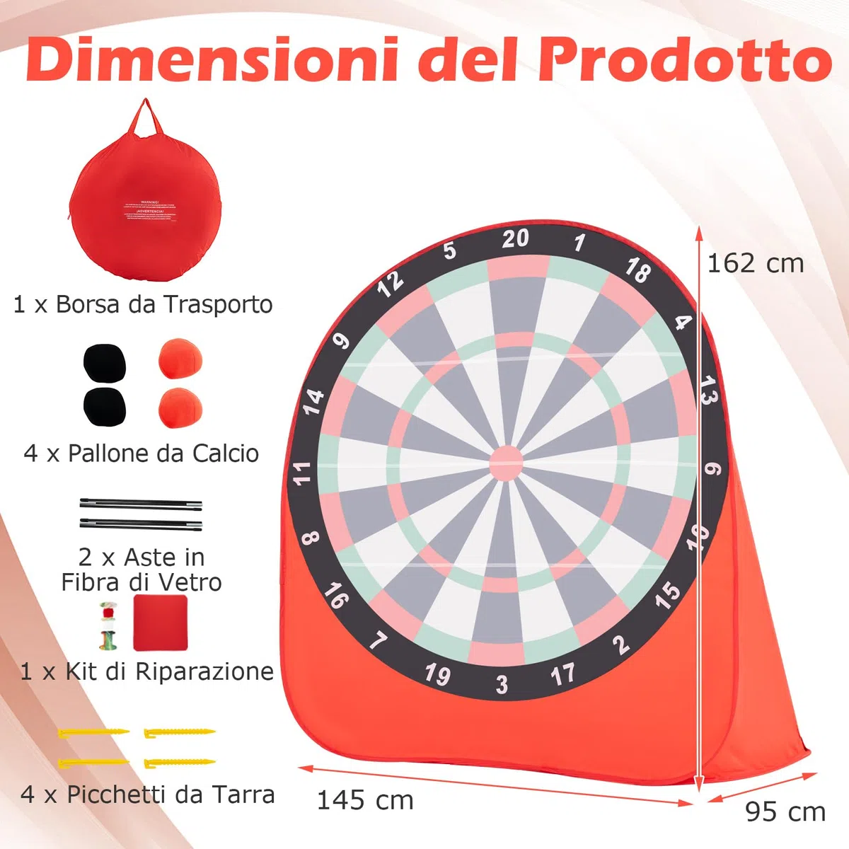 GYMAX Pallone Gigante da Freccette, Grande Bersaglio per Freccette Pieghevole con 4 Palloni, Borsa da Trasporto, Tabellone dei Punti Chiaro, Set di Gioco per Raduni, Picnic, Feste