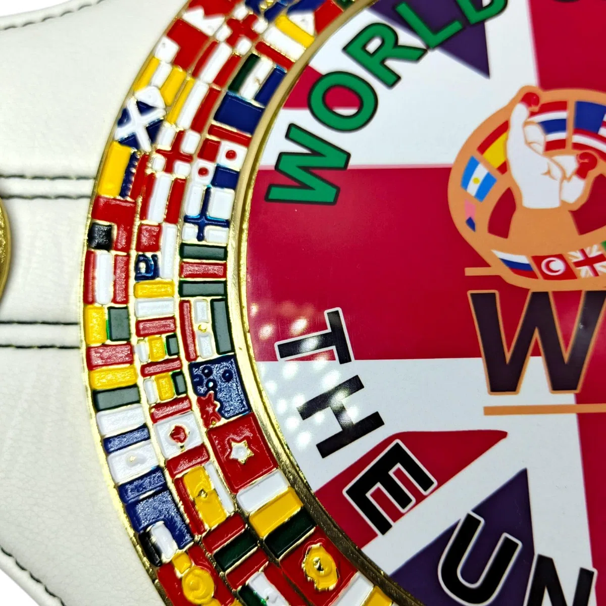 WBC Cintura Replica Bianca World Union Championship - Cintura regolabile per adulti, in pelle sintetica di alta qualità, pezzo da collezione
