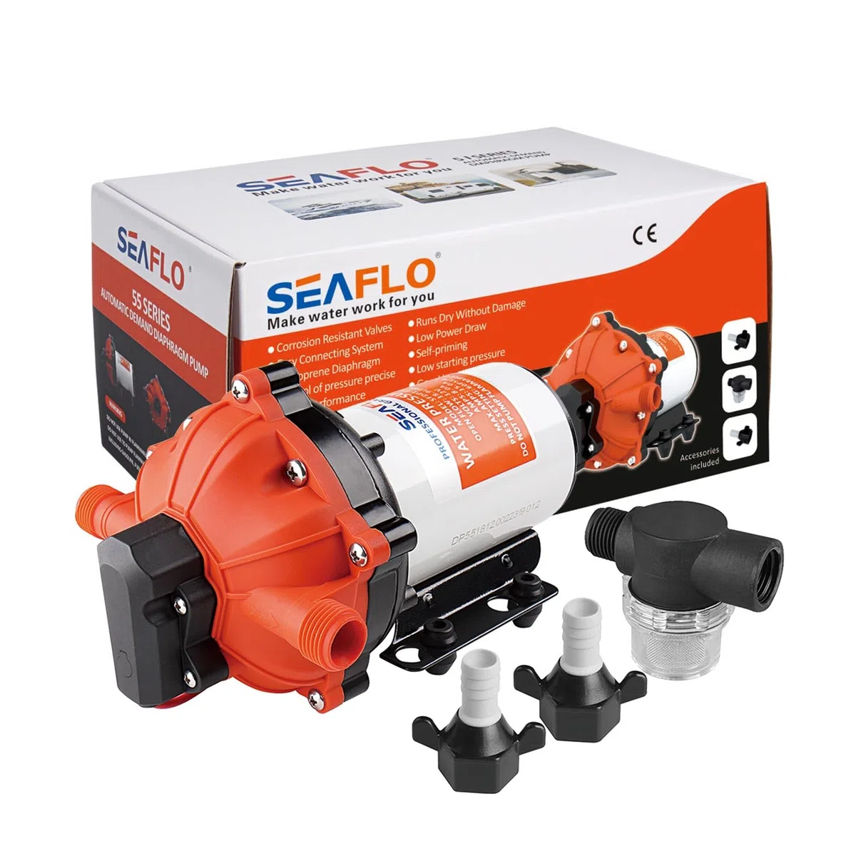 Lighteu®, Seaflo DC 24V 18,9 l/min 4,2 bar 55S Pompa ad acqua a membrana autoadescante ad alte prestazioni con bypass a richiesta per camper SFDP2-050-060-55