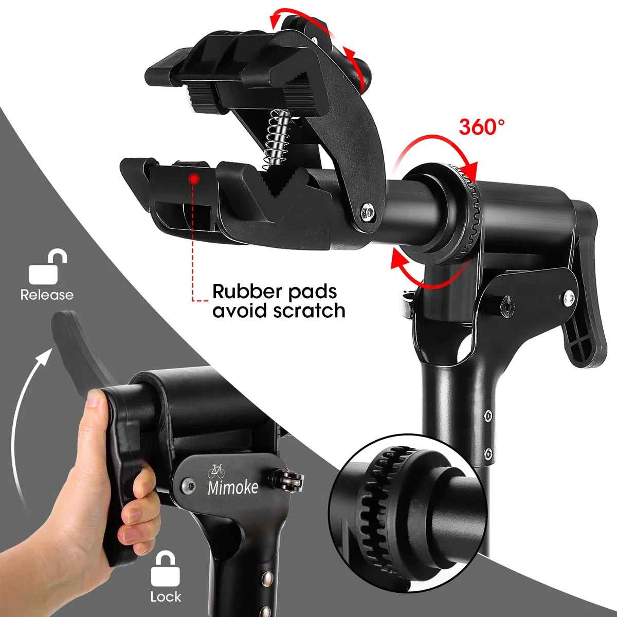 Mimoke Supporto per riparazione biciclette Supporto da parete Banco da lavoro per bici Morsetto regolabile in altezza Rack di manutenzione domestica