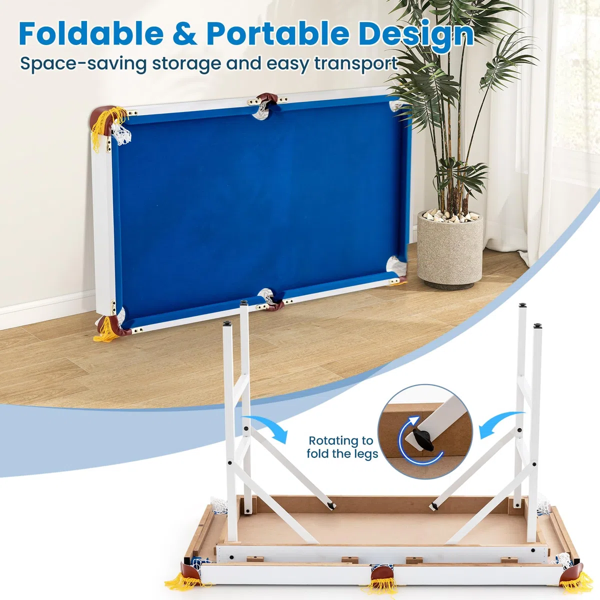 HOMASIS Tavolo da Biliardo Pieghevole, Biliardo Professionale con Mazze, Gessetti, Palline, Triangolo e Spazzola, Carambola da Casa per Bambini e Adulti, 122 x 64 x 78 cm