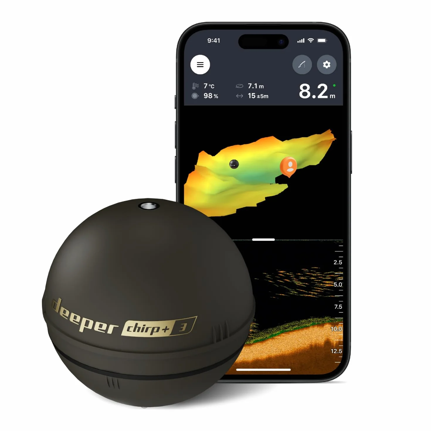 Fish finder wireless con GPS e creazione di mappe 3D - DEEPER - CHIRP+3D - Nero