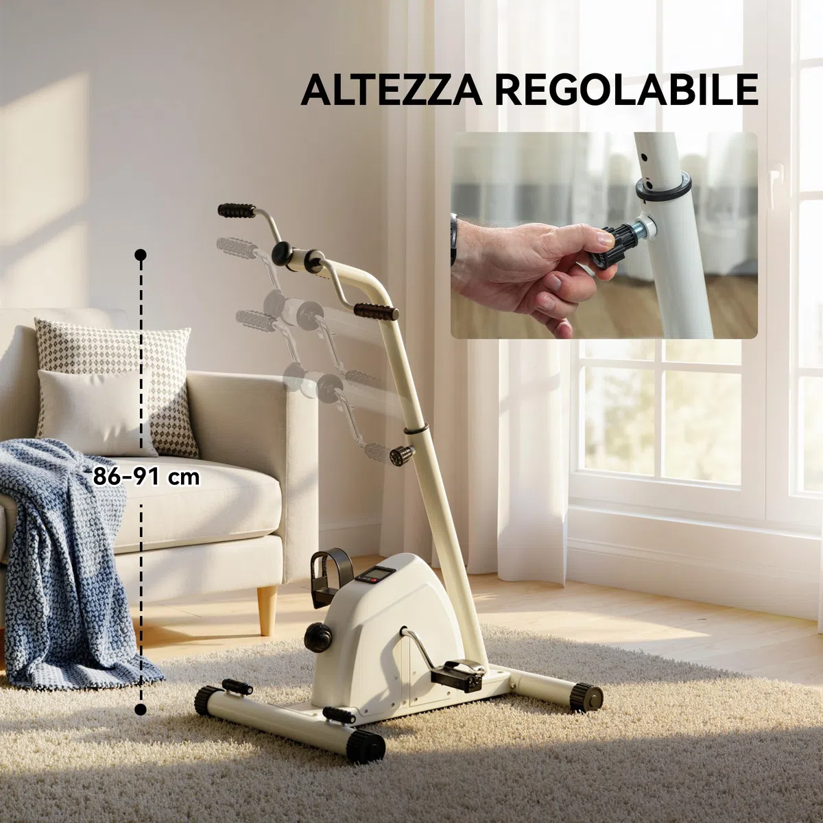 SPORTNOW Cyclette da Seduta per Braccia e Gambe, Pedaliera per Riabilitazione con Altezza Regolabile, Display LCD, Resistenza Regolabile e Pedali Massaggianti, per Anziani, Bianco
