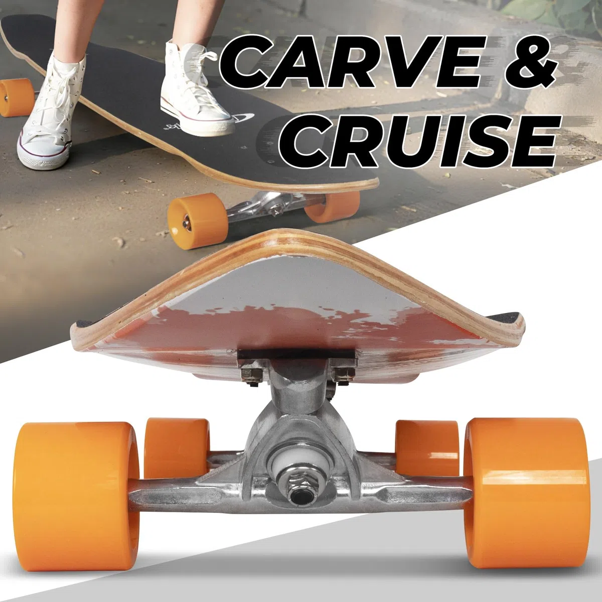 Nattork Cruiser Longboard Skateboard Complete Bamboo and Canadian Hard Maple for Commuting, Carving & Downhill Riding with T-Tool, Made for Adults, Teens and Kids