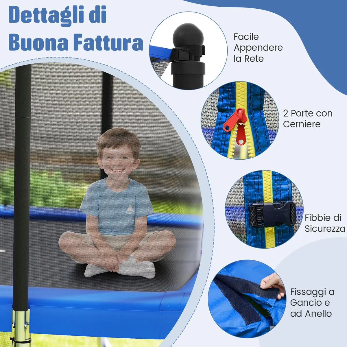 COSTWAY Trampolino da Esterno per Bambini e Adulti 317 x 255 cm, Tappeto Elastico Rettangolare con Canestro da Basket, Porta da Calcio, Scala Antiscivolo, Rete e Telaio in Acciaio