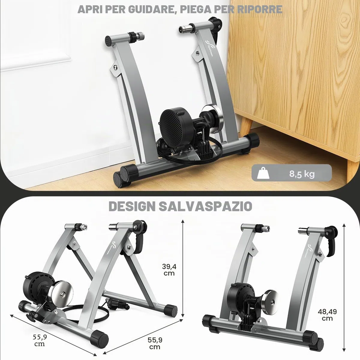 Sportneer Home Trainer Bicicletta, Freno Magnetico, 6 Regolazioni di Resistenza con Ruota di Riduzione del Rumore, Maniglia a sgancio rapido