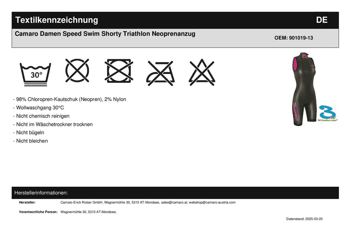 Camaro velocità Shorty Triathlon Muta Donna