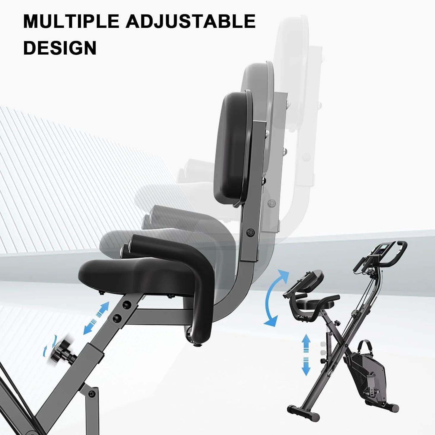 Dskeuzeew Cyclette Pieghevole da Casa 4 in 1, Bicicletta magnetica pieghevole, Cyclette 8 livelli di resistenza, monitor LCD e sensore di frequenza cardiaca